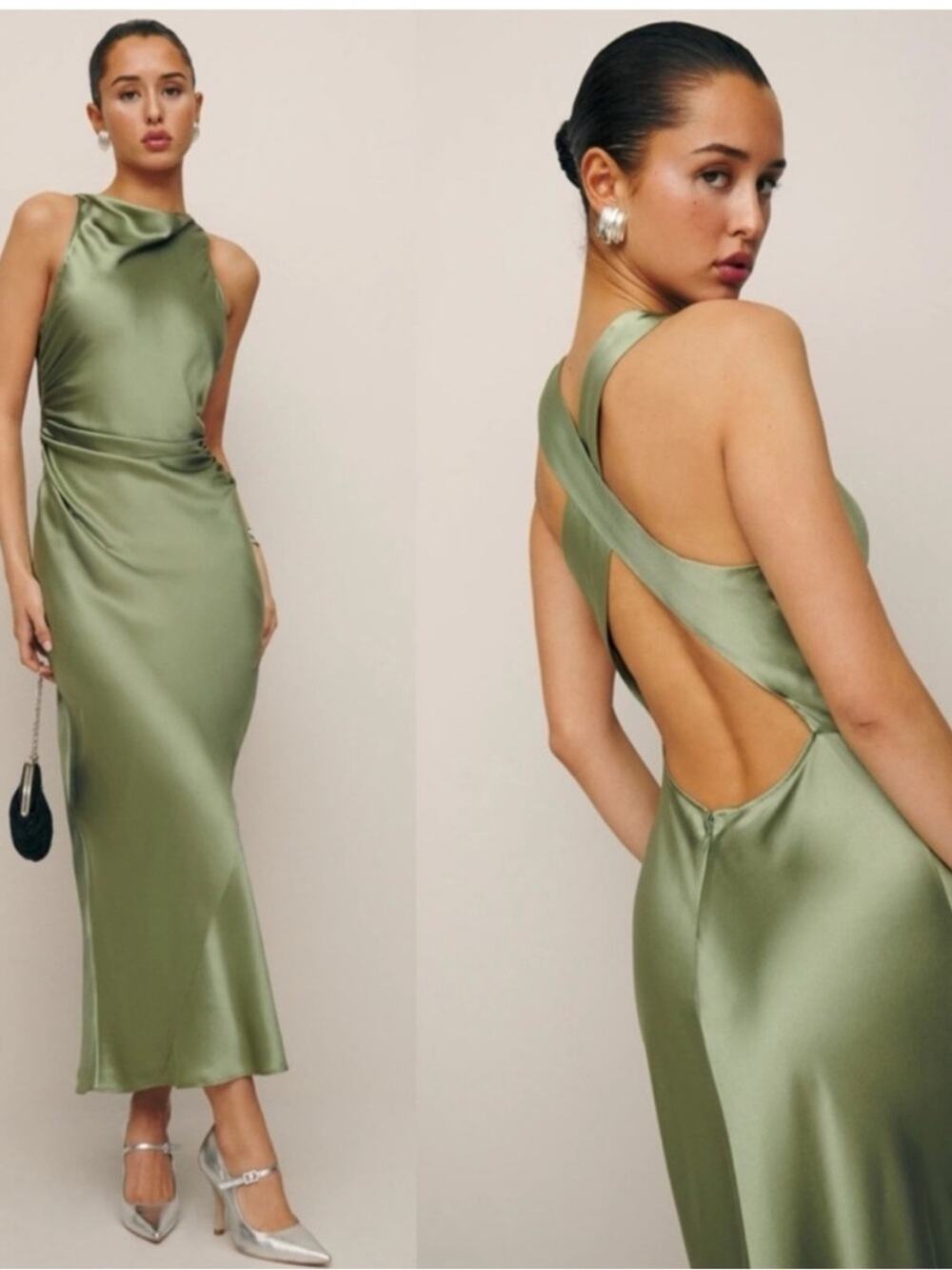 Reformation Casette Silk Dress in Artichoke 12P